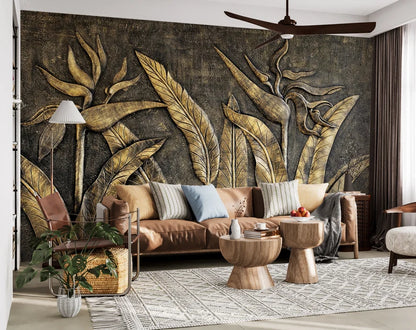 3d Gold Tropical Wallpaper