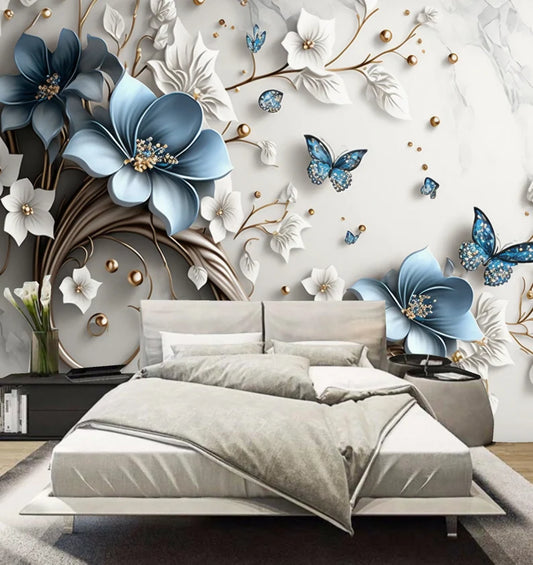 Luxurious White & Blue Wallpaper