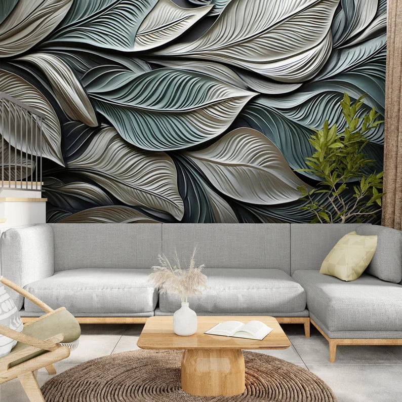 Embossed Huge Leaves WallPaper