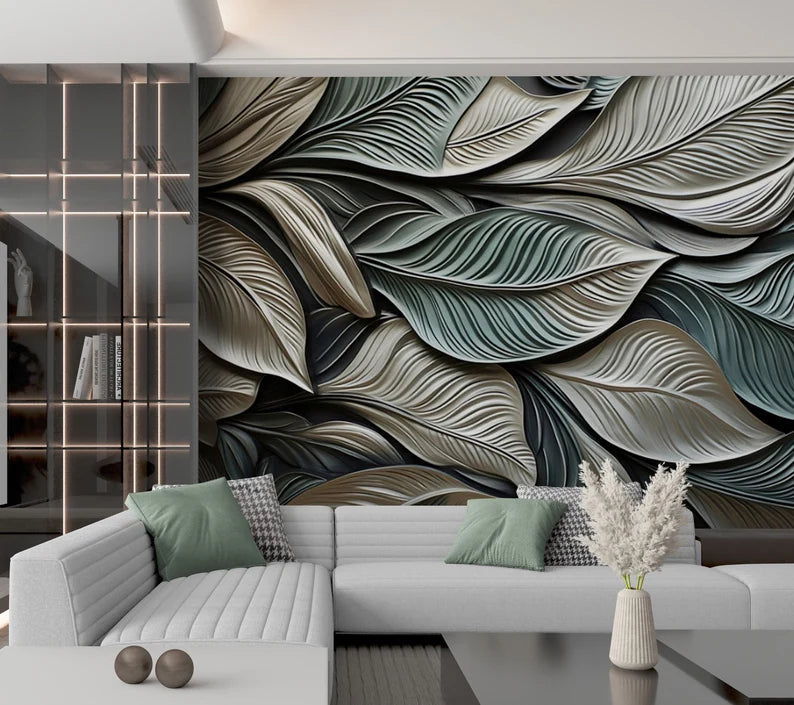 Embossed Huge Leaves WallPaper