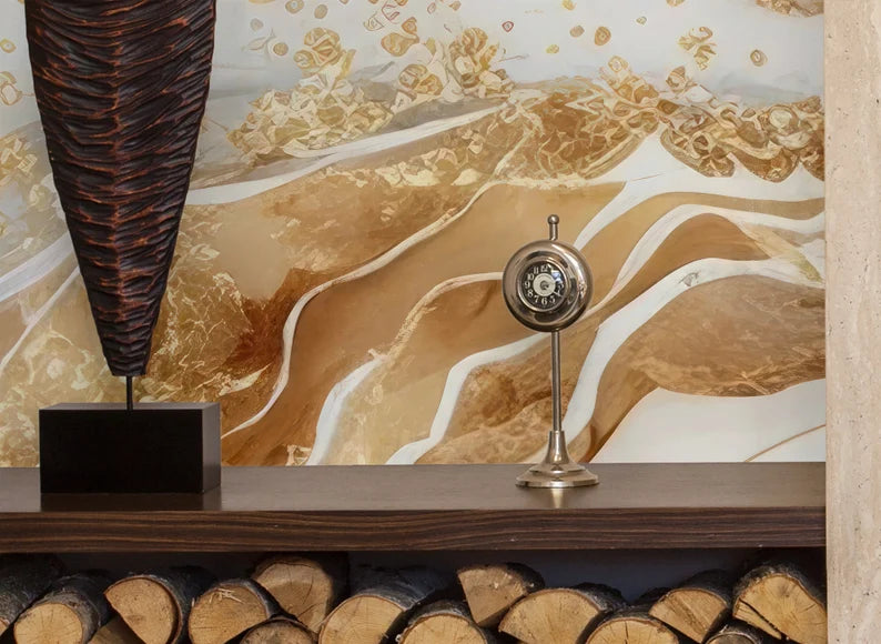 White and matte gold marble wallpaper