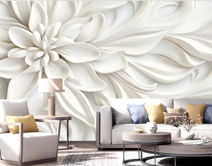 3D White Big Flower Floral Wallpaper