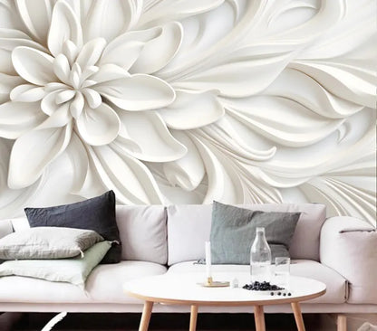3D White Big Flower Floral Wallpaper