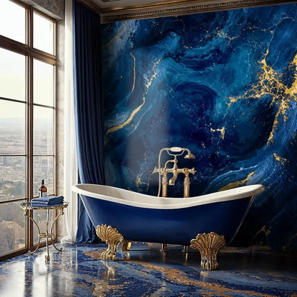 Navy Blue and Gold Marble Wallpaper