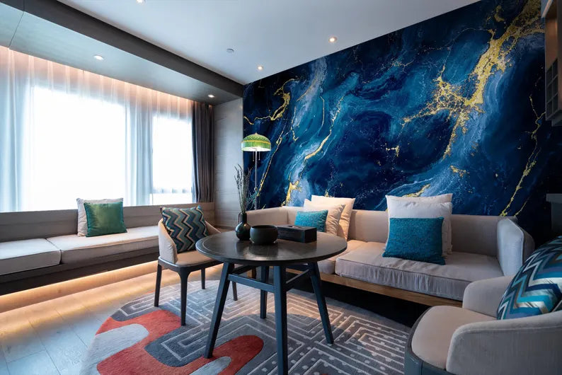 Navy Blue and Gold Marble Wallpaper