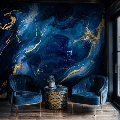 Navy Blue and Gold Marble Wallpaper