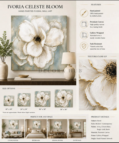 Ivoria Celeste Bloom Wall Art - Textured Wall Art