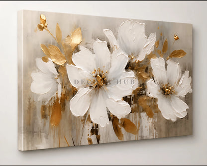 Ivory Gold Blossom Harmony Textured Wall Art
