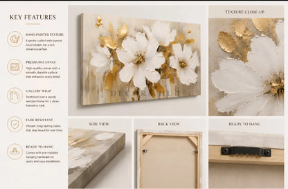 Ivory Gold Blossom Harmony Textured Wall Art - Textured Wall Art