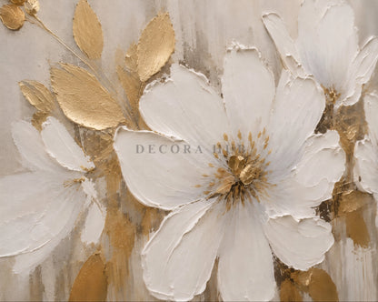 Ivory Gold Blossom Harmony Textured Wall Art - Textured Wall Art