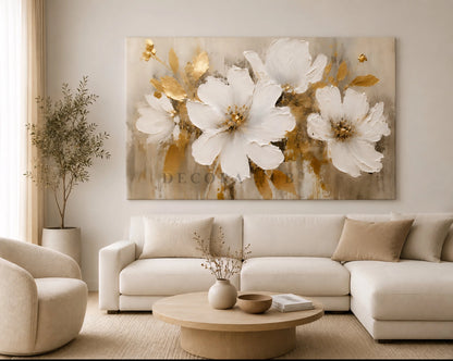 Ivory Gold Blossom Harmony Textured Wall Art - Textured Wall Art