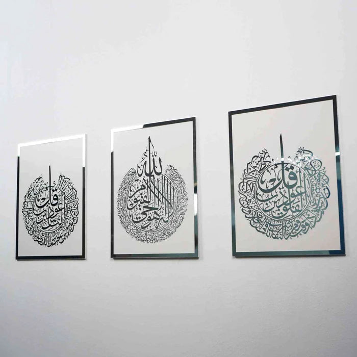 Ayatul Kursi, Surah Al Falaq, Surah An Nas, Qul surah, Acrylic Islamic Wall Art Set of 3