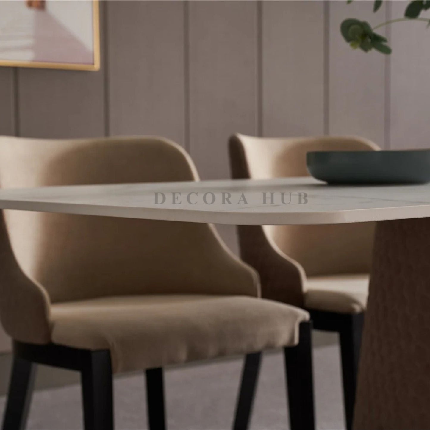 Livon Designer Dining Table With White Marble Top – side view