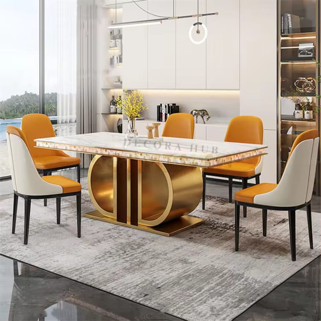 Luxurious Gold Stainless Steel Marble Dining Table