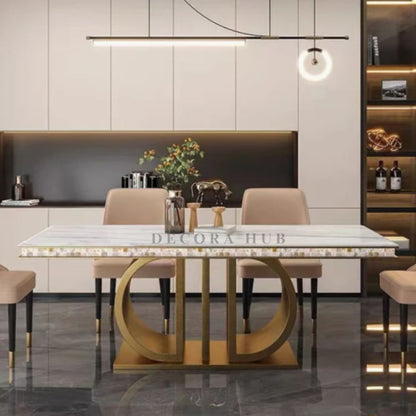 Luxurious Gold Stainless Steel Marble Dining Table – another angle