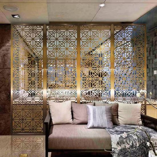 Luxurious Golden PVD Partition for Home — gold stainless steel pvd room divider DecoraHub India