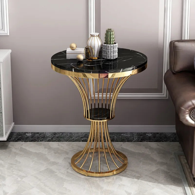 Stuning Black Marble With Golden Base Side Table