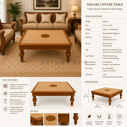 Maharaja Cane Wooden Teapoy Table - Wooden Centre Tables