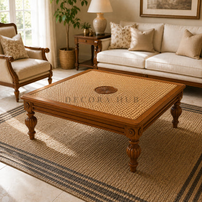 Maharaja Cane Wooden Teapoy Table - Wooden Centre Tables