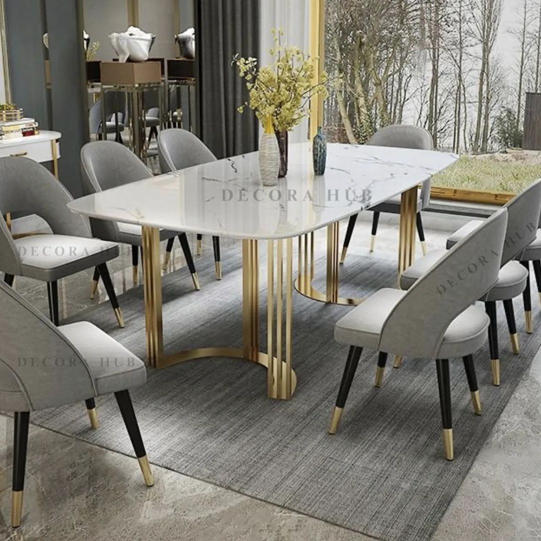 Metal Dining Table Marble Top