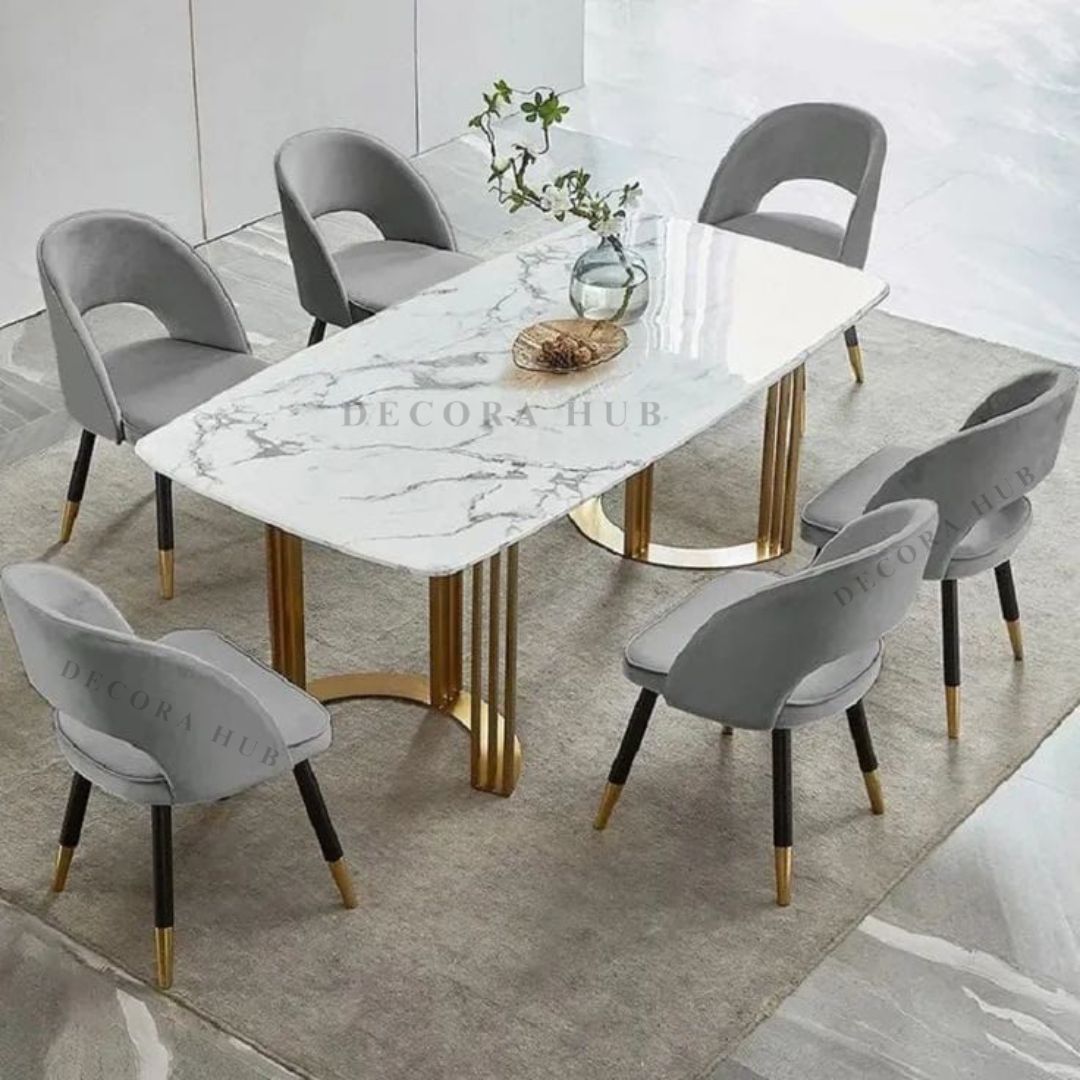 Metal Dining Table Marble Top – side view