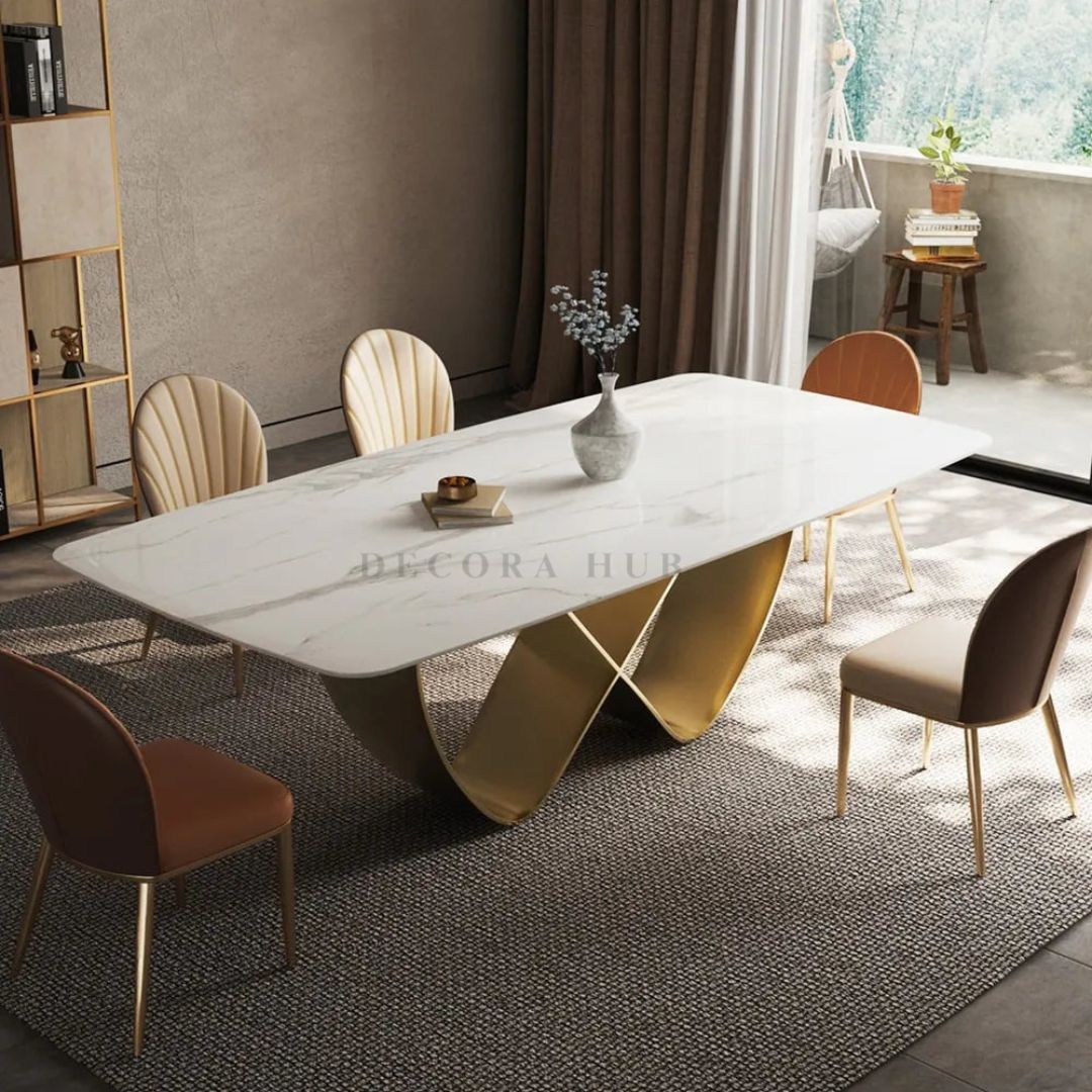 Modern Butterfly White Marble Dining Table – side view