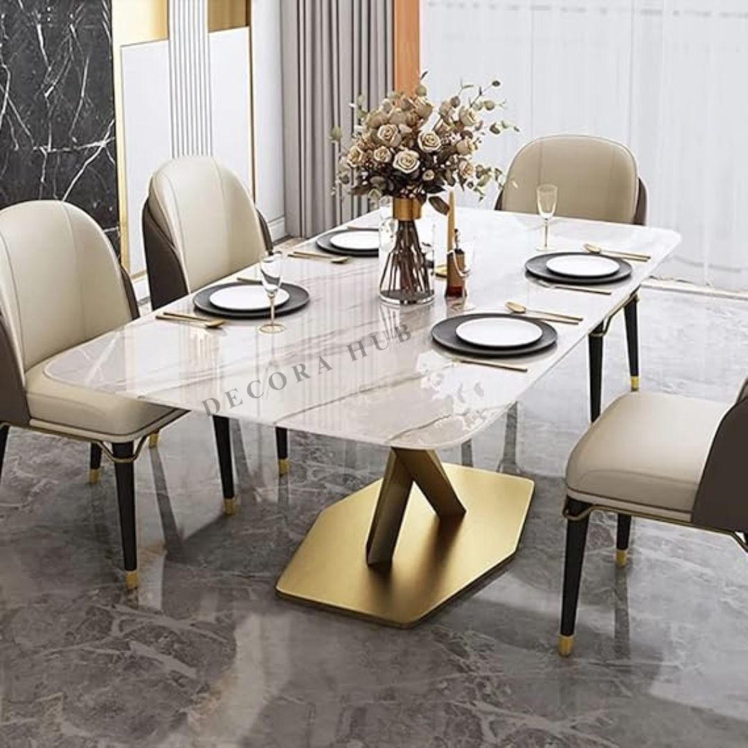 Modern Rectangle White Marble Dining Table – side view