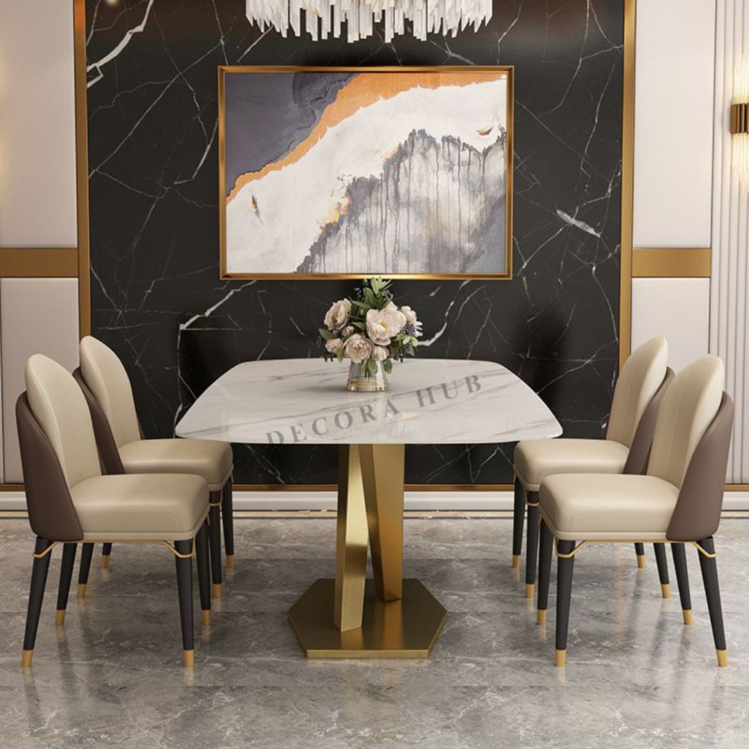 Modern Rectangle White Marble Dining Table – another angle