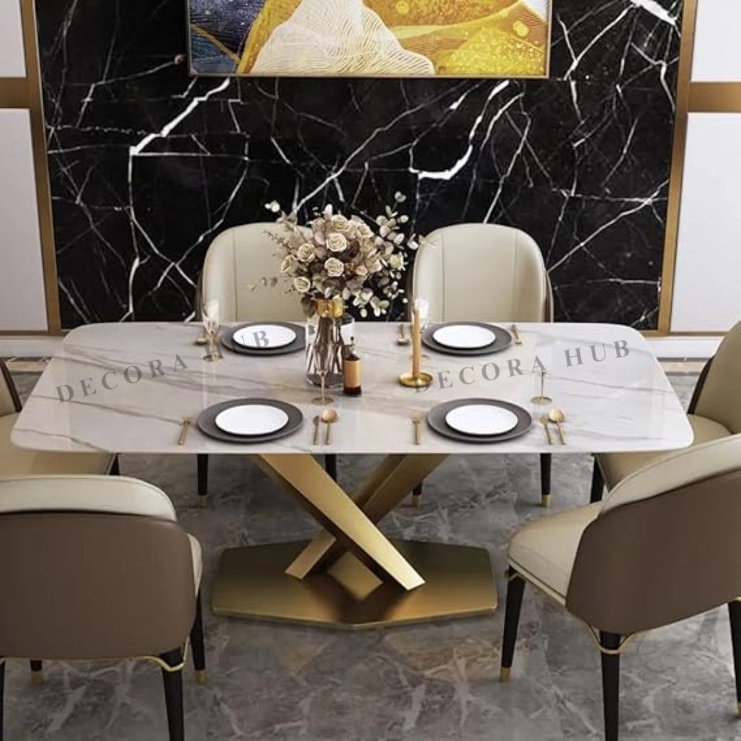 Modern Rectangle White Marble Dining Table – full view