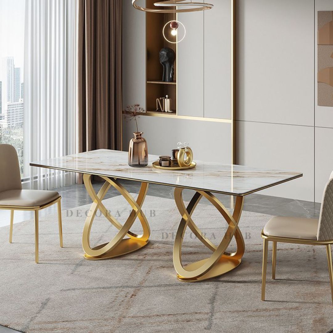 Modern Rectangle White Marble Dining Table – side view