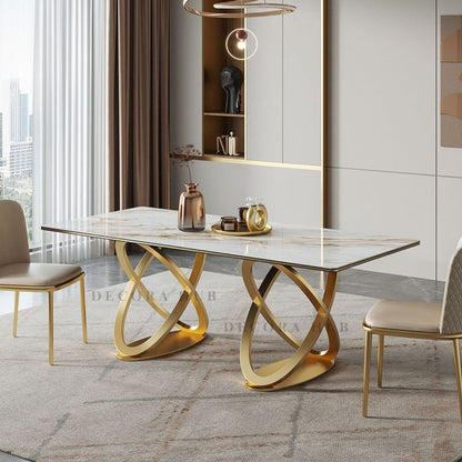 Modern Rectangle White Marble Dining Table – side view