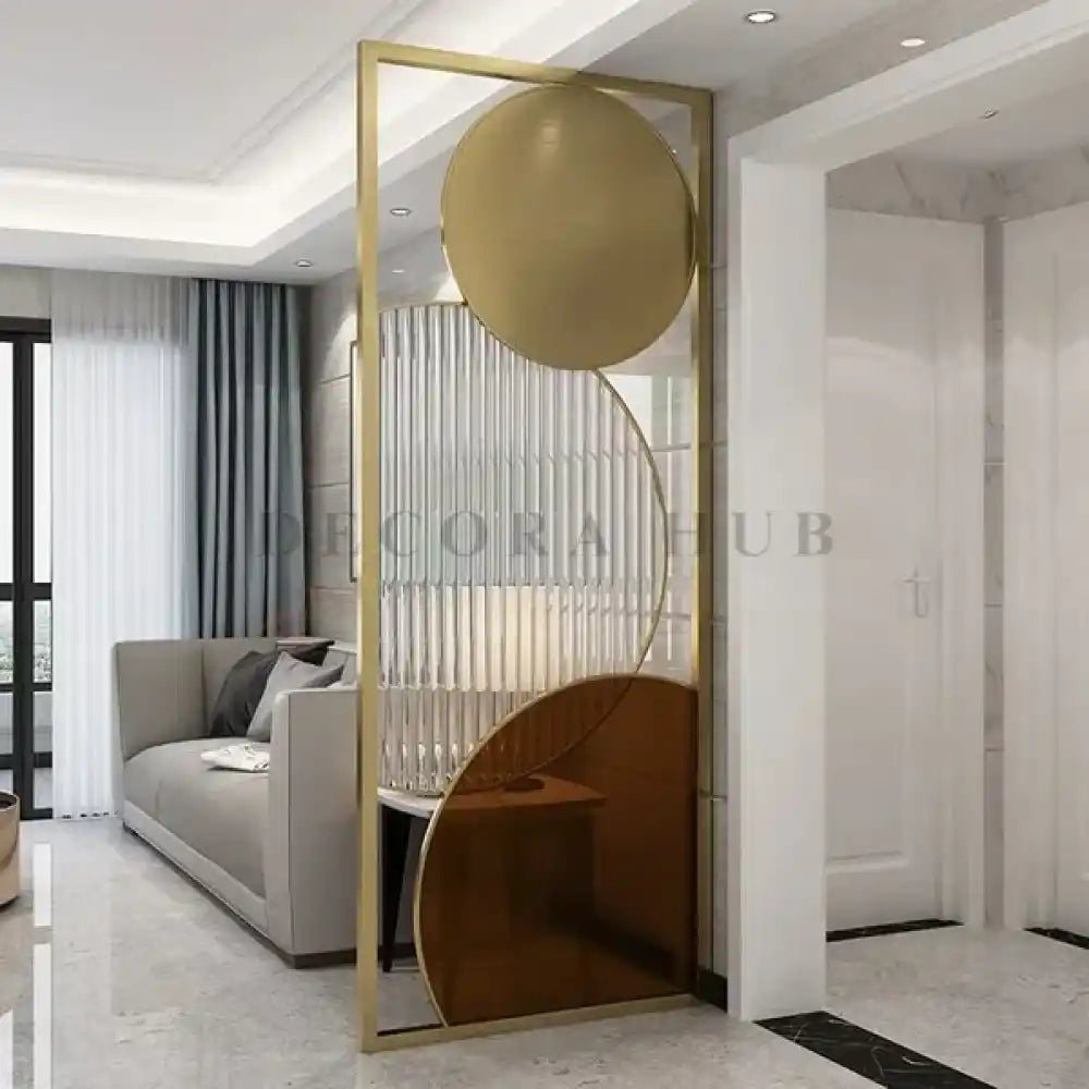Modern fluted glass partition styled with living room furniture