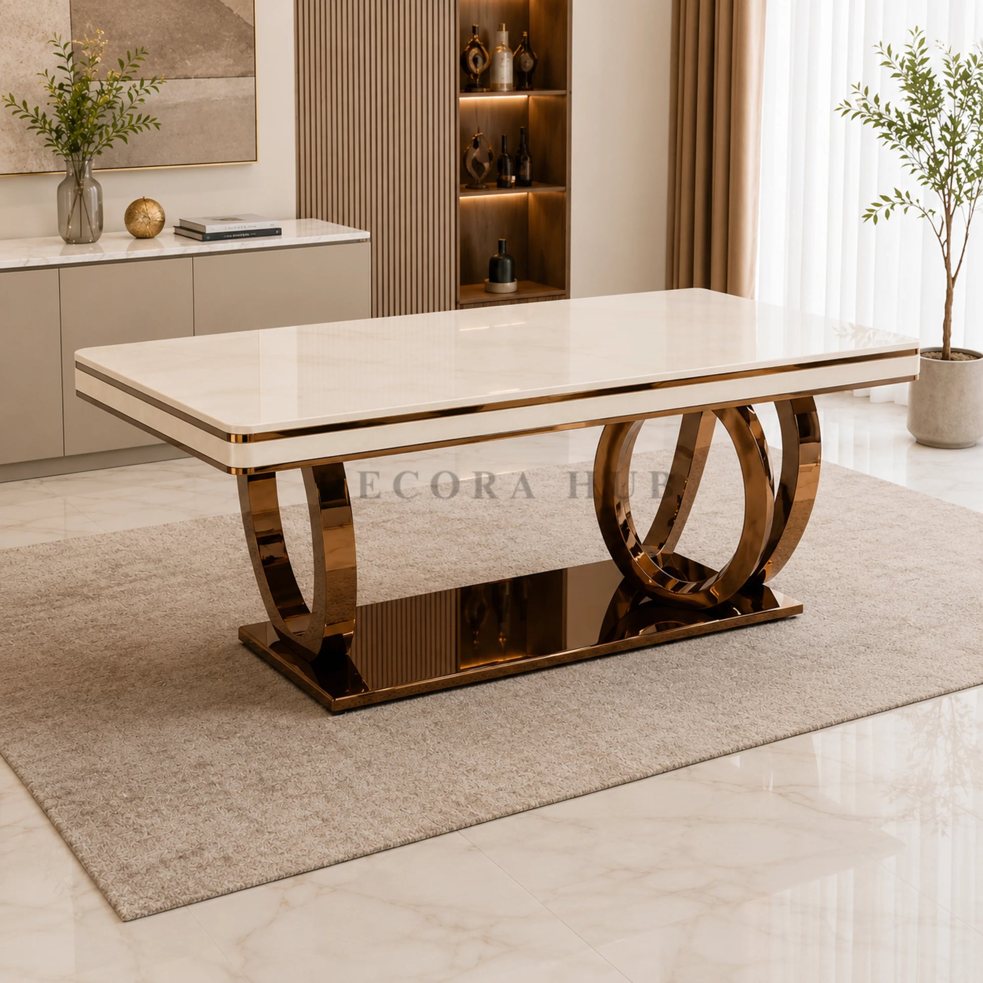White Composite Marble Top Dining Table