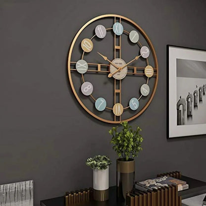 Colorful Numbers Decorative Metal Round Wall Clock (Gold)