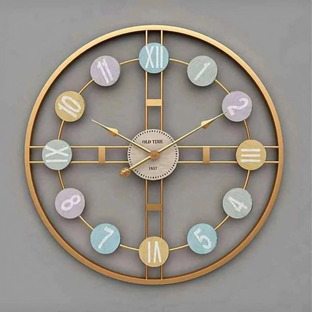 Colorful Numbers Decorative Metal Round Wall Clock (Gold)