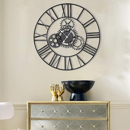 Black Circular Decorative Metal Wall Clock