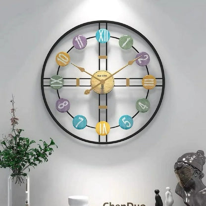 Colourful Numbers Metal Round Wall Clock (Black)