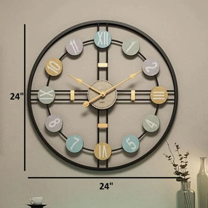 Colourful Numbers Metal Round Wall Clock (Black)