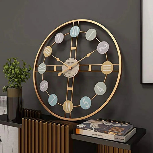 Colorful Numbers Decorative Metal Round Wall Clock (Gold)