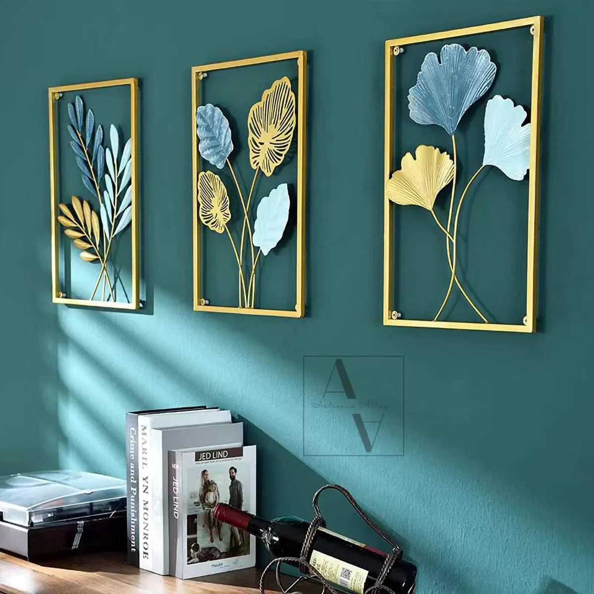 Leaves Set Of 3 Framed Metal Wall Art