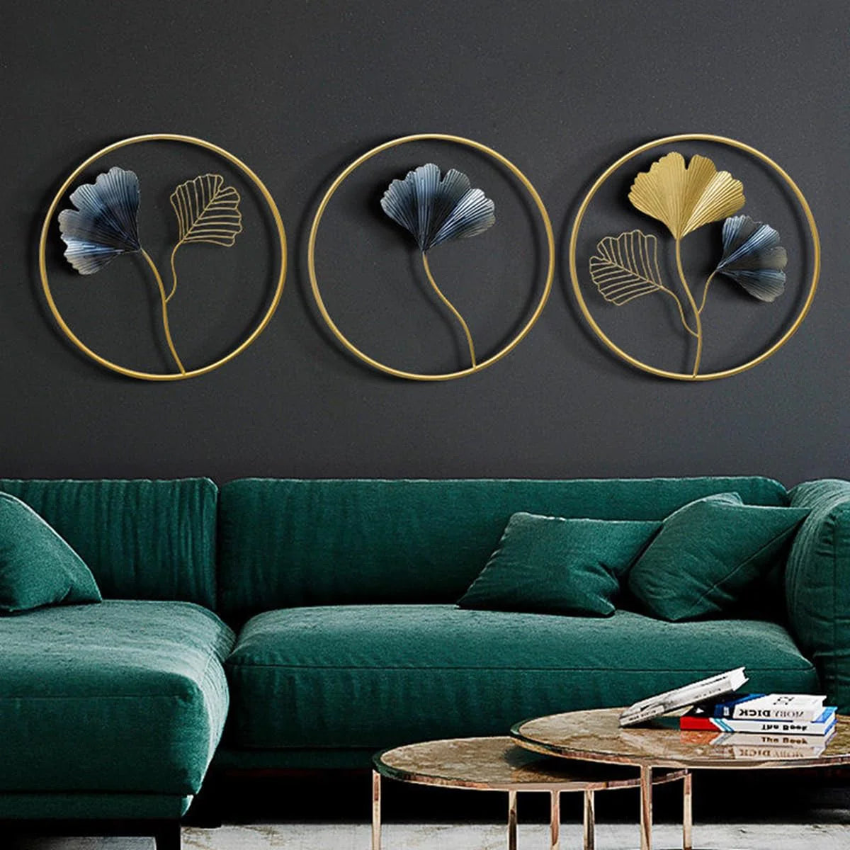 Leaves Circle Set Of 3 Metal Wall Art