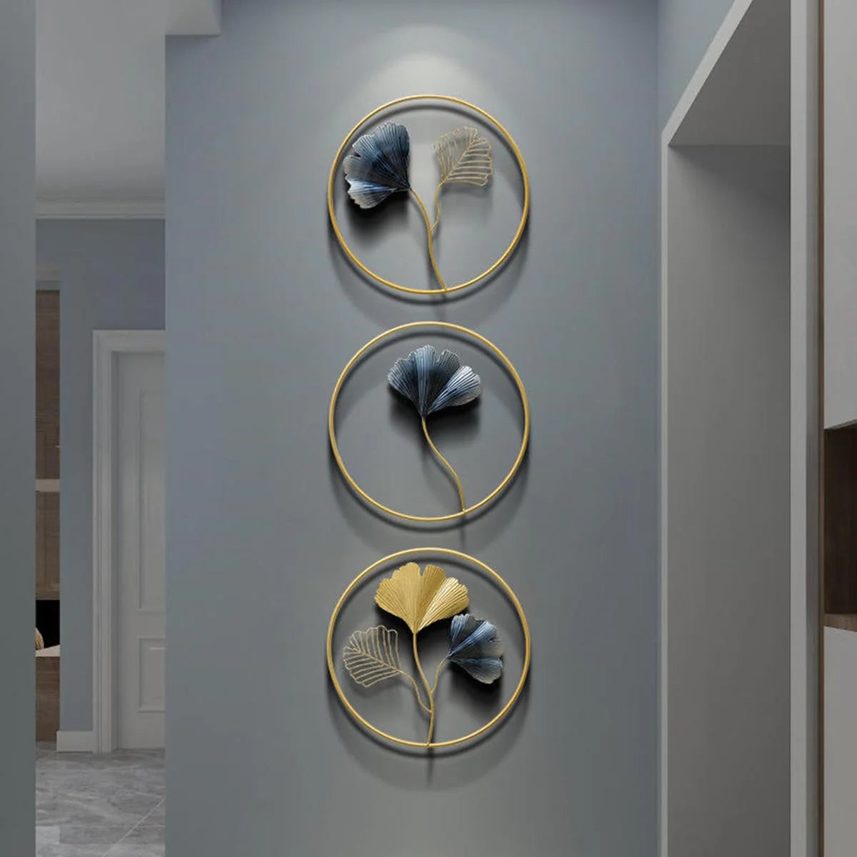 Leaves Circle Set Of 3 Metal Wall Art