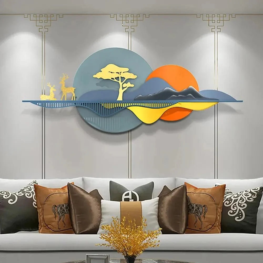 Metallic Plates Deer Landscape Wall Art