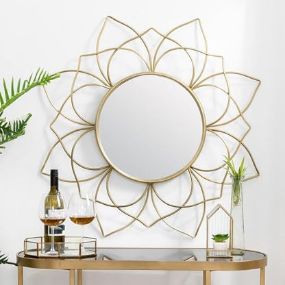 FLAIR Gold Toned Round Decorative Wall Mirror