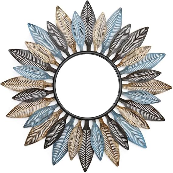 Grey & Yellow Side Feather Design Wall Mirrors