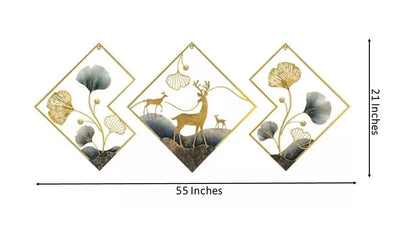 Luxurious Deer Set Of 3 Framed Metal Wall Art