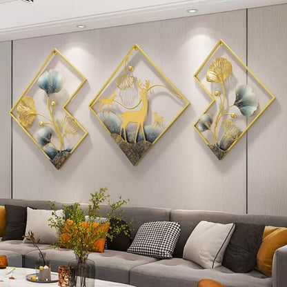 Luxurious Deer Set Of 3 Framed Metal Wall Art