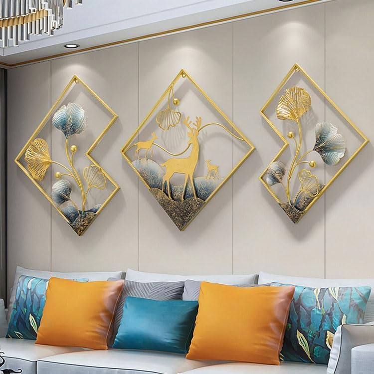 Luxurious Deer Set Of 3 Framed Metal Wall Art