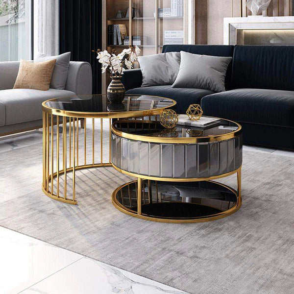 Luxurious Round Black Gold Nesting Table