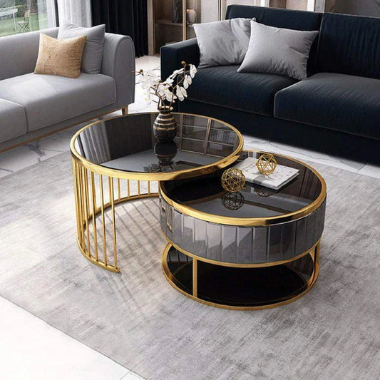 Luxurious Round Black Gold Nesting Table